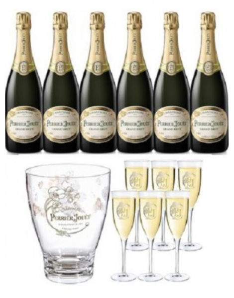 Perrier-Jouët Grand Brut Coffret 6 Bouteilles + 6 Flûtes + 1 Seau